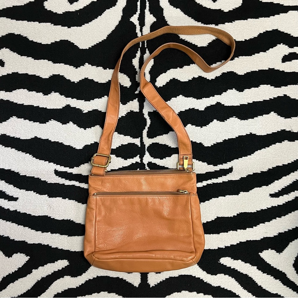 Fossil Pebbled Leather Cognac Boho Western Shoulder Crossbody Bag